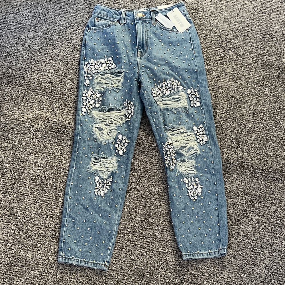 Embellished diamond mom jeans